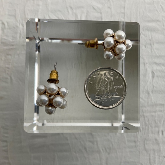 Faux Pearl Cluster Earrings Pierced Dainty Petite - Picture 3 of 6